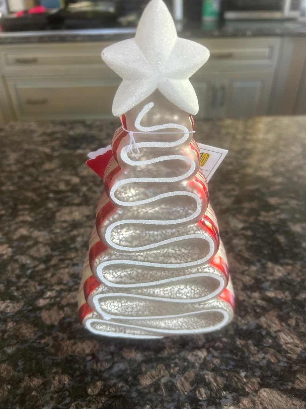 ASHLAND GLASS RED & WHITE LED TABLETOP DECOR PEPPERMINT LANE NWT